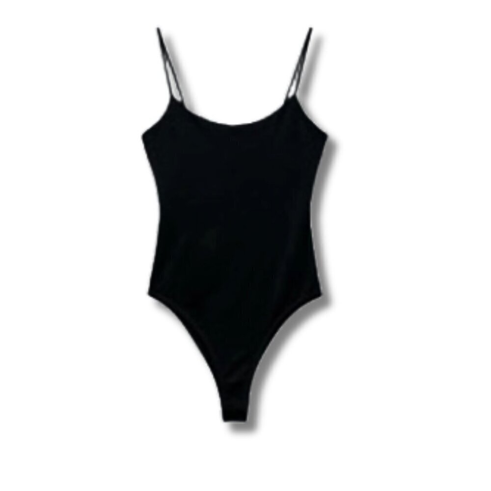 Solid Black Bodysuit Ribbed SiIze Small Verdusa Women Snap Closure Thong